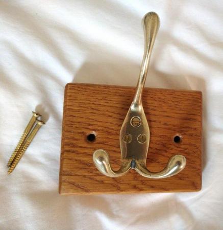 Image 2 of Brass hook on solid oak back plate - excellent condition