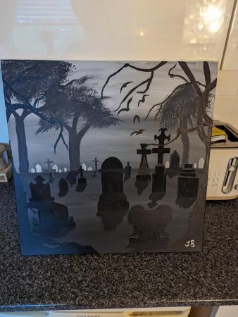 Image 2 of Canvas hand painted graveyard scene