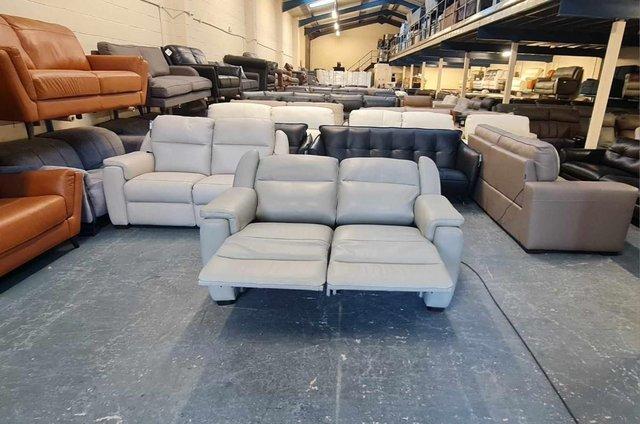 Image 10 of Parma/Strauss grey leather electric recliner 2 seater sofa