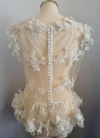 Image 2 of Bridal Lace cover up with cap sleeves and button back