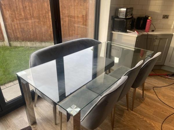 Image 3 of Glass Dining Table with Bench and Chairs