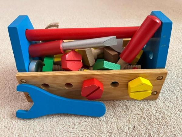 Image 2 of Childs Wooden Tool Box with Tools