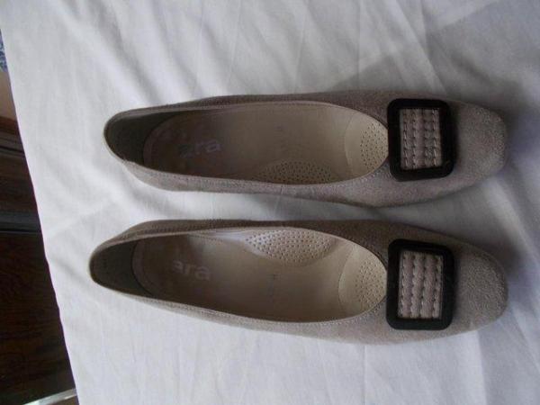 Image 2 of Beige suede, block heel courts, Size 5.5.  With box