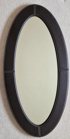 Image 1 of Oval Mirror with Leather Surround