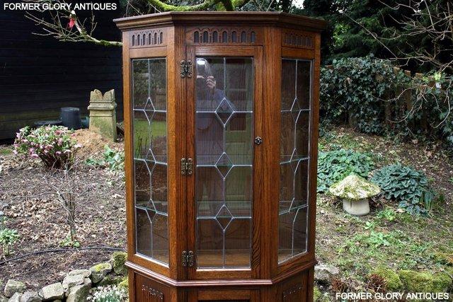 Image 11 of OLD CHARM LIGHT OAK CANTED CHINA DISPLAY CABINET STAND UNIT