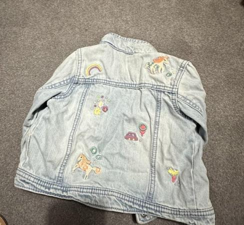 Image 3 of Next Denim Jacket with unicorn and pink flowers on