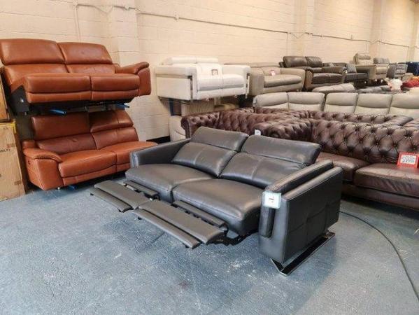 Image 3 of Sandro charcoal leather electric recliner 3 seater sofa