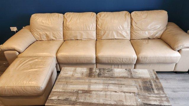 Image 2 of 4 seater Leather sofa and foot stool