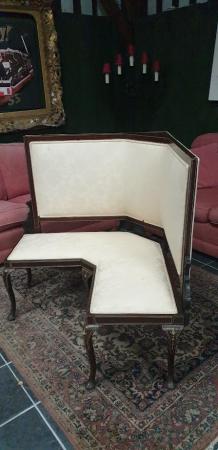 Image 3 of Corner seating for two with inlaid wood and cream upholstery