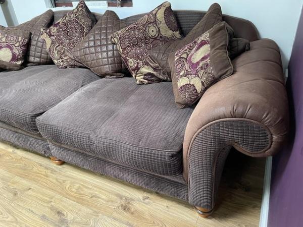 Image 2 of Brown Faux Leather/ Fabric Sofa - Good cond. No smoking home