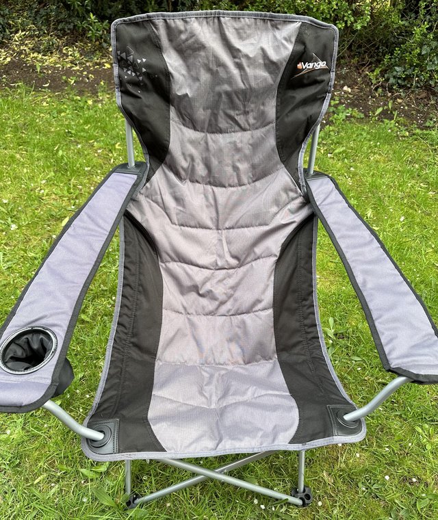 Preview of the first image of 2 high back Vango camping chairs with storage bags.