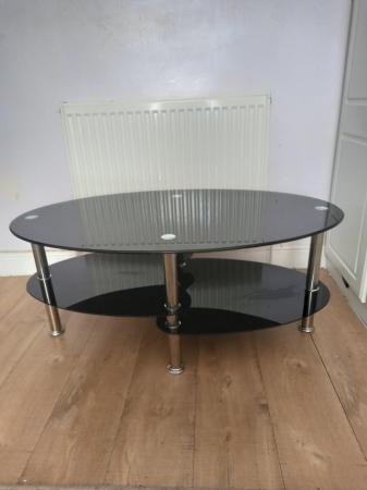 Image 1 of 2 tier black glass and chrome coffee table
