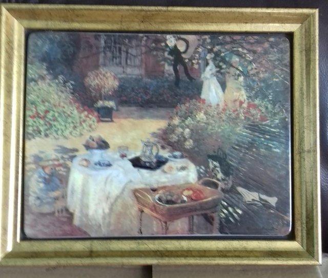 Preview of the first image of Framed Porcelain Plaque of Monet Painting.