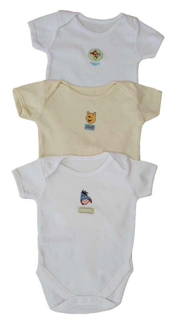 Preview of the first image of Disney Baby, Set of 3 Rompers 6-9 Months.