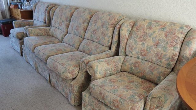 Image 1 of Three Seat Sofa and Two Arm Chairs Free To Good Home
