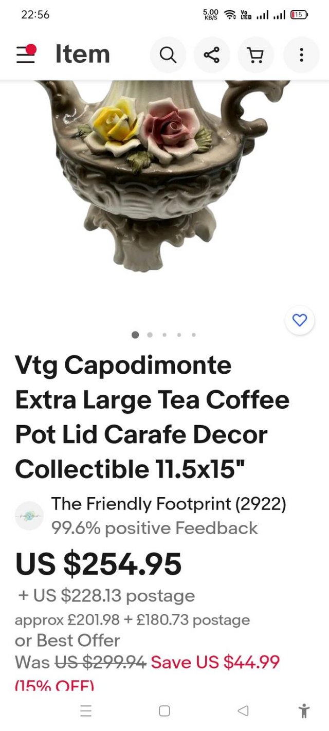 Preview of the first image of vtg capodimonte extra large tea coffee pot lid carafe decor.