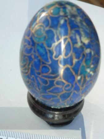 Image 2 of Two ornamental decorated metal eggs for sale