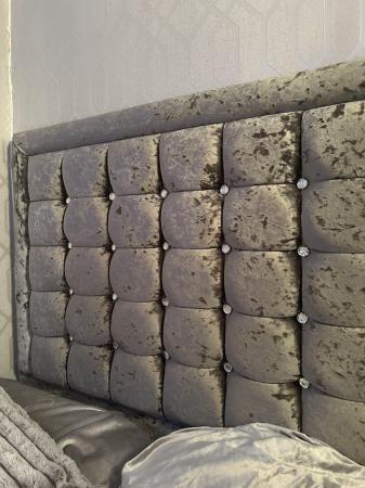 Image 1 of Silver Crushed Velvet Diamonty Bed