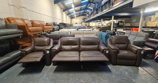 Image 5 of Italian Avola brown leather recliner sofa and 2 armchairs