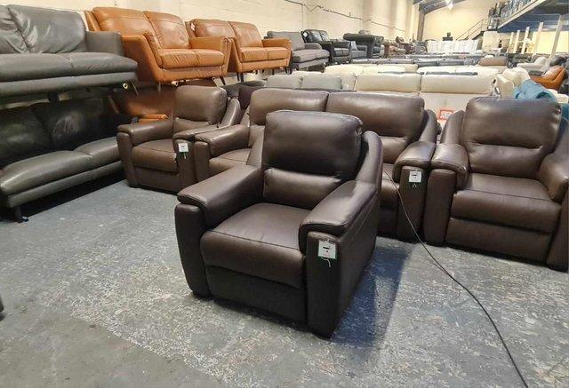 Image 7 of Avola dark brown leather electric recliner armchair