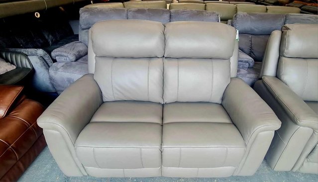 Image 9 of La-z-boy Paris grey leather pair of 2 seater sofas