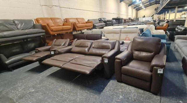 Image 19 of Italian Avola brown leather recliner sofa and 2 armchairs