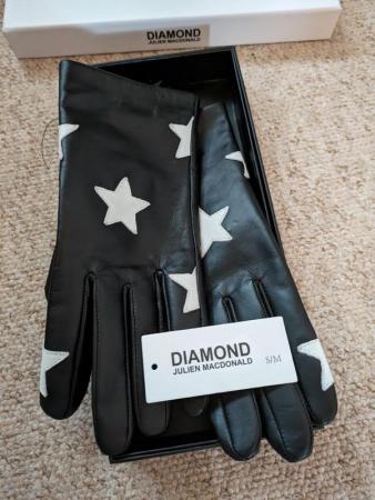 Image 3 of Black/white star leather gloves. New in box. Julien Macdonal