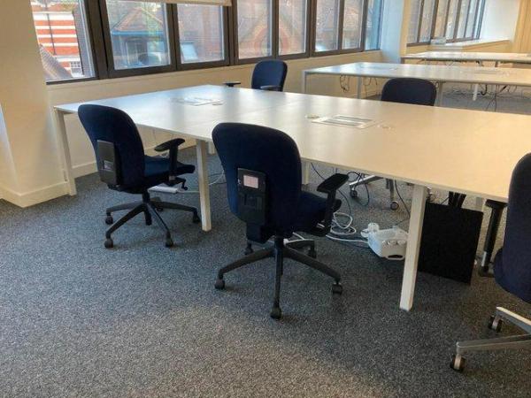 Image 8 of 8 white 6-pod/bench/hot desk office business desk/tables