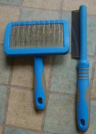 Image 2 of Flea comb, brush, wash mitten and out of date flea shampoo