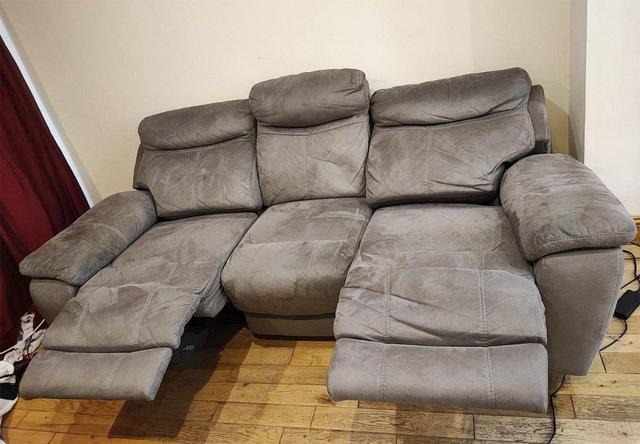 Image 1 of Grey Leather Recliner sofa - electric 3 seater