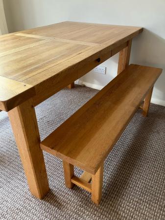 Image 2 of Solid French Blonde Oak Table plus 2 Solid Oak Beches