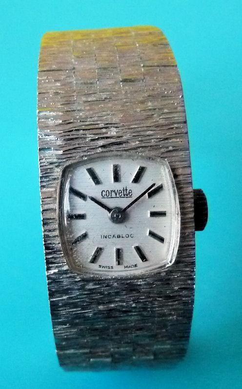 Preview of the first image of 60's VINTAGE MECHANICAL LADIES CORVETTE BRACELET WATCH.