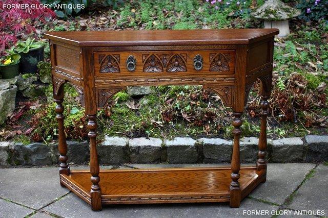 Image 1 of AN OLD CHARM LIGHT OAK CANTED CONSOLE TABLE LAMP PHONE STAND