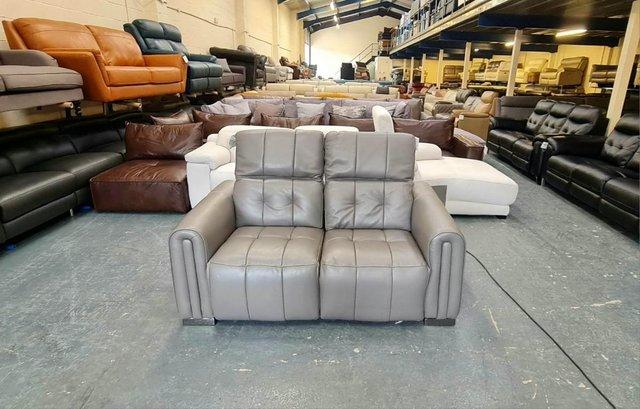 Image 2 of Alessio grey leather electric recliner 2 seater sofa