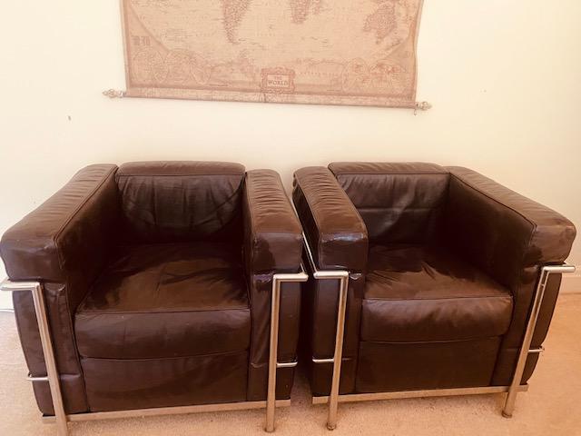 Le Corbusier Style Armchairs Real Italian Leather For Sale in Wilmslow ...