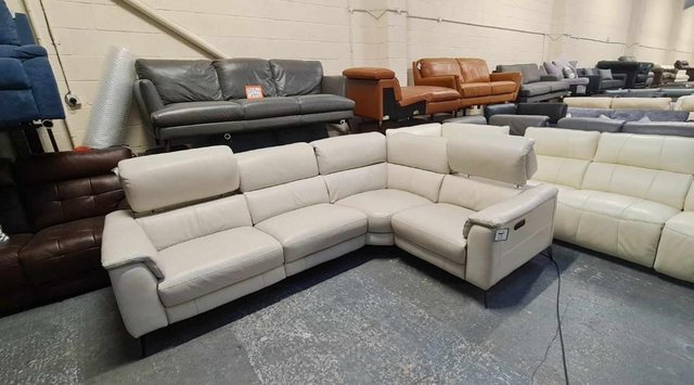 Image 2 of Illinois silver leather electric recliner corner sofa