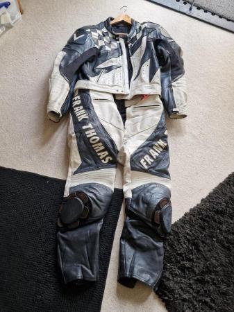 Image 3 of 2 piece black and white motorcycle leathers