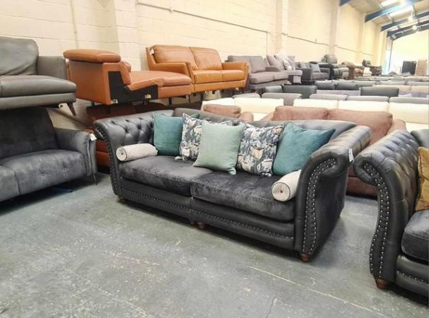Image 7 of Persia charcoal grey leather/fabric 4 seater sofa and chair