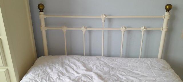 Image 2 of Small double, cream metal frame bed and mattress