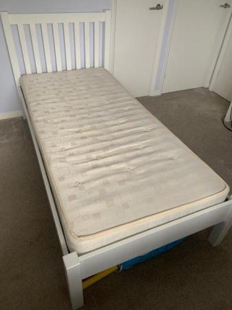 Image 3 of Single white wooden bed frame.