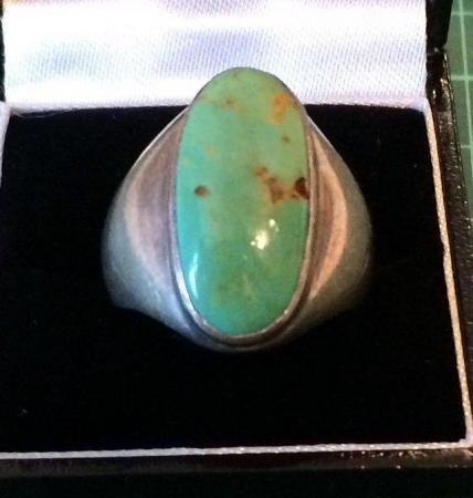 Image 3 of Silver and jade marble stone ring