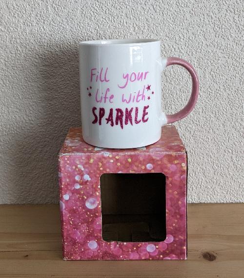 Preview of the first image of Lovely Pink/White Sparkle Mug - Boxed     BX32.
