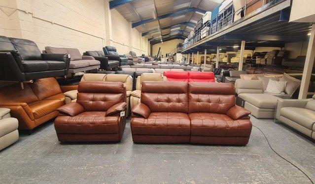Preview of the first image of La-z-boy Knoxville brown leather 3 seater sofa and armchair.