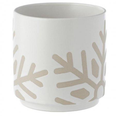 Image 2 of Stoneware Mug White Glaze Relief - Snowflake.  Free uk post
