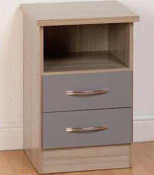 Preview of the first image of NEVADA 2 DRAWER BEDSIDE IN GREY GLOSS/ LIGHT OAK EFFECT.