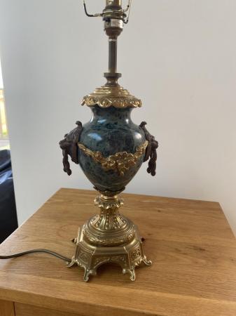 Image 1 of Rare collectable Vintage brass and green/ blue marble lamp