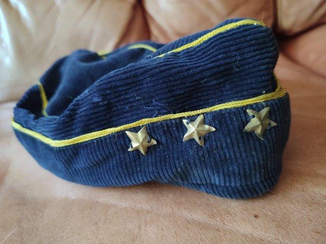 Preview of the first image of Vintage Child’s/Doll or Teddy Bears Blue Velvet Cap.