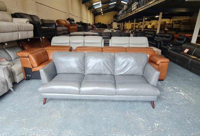 Preview of the first image of Ex-display Angelo grey leather 3 seater sofa.