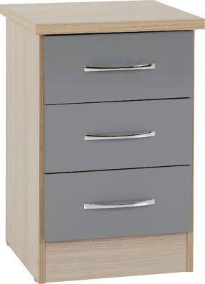 Preview of the first image of Nevada 3 drawer bedside in grey gloss/light oak.