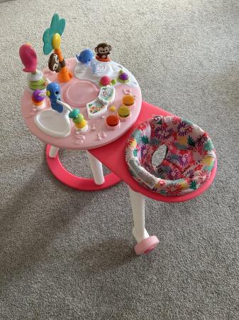 Image 1 of Pink Baby walker in excellent condition 10 tropical activiti